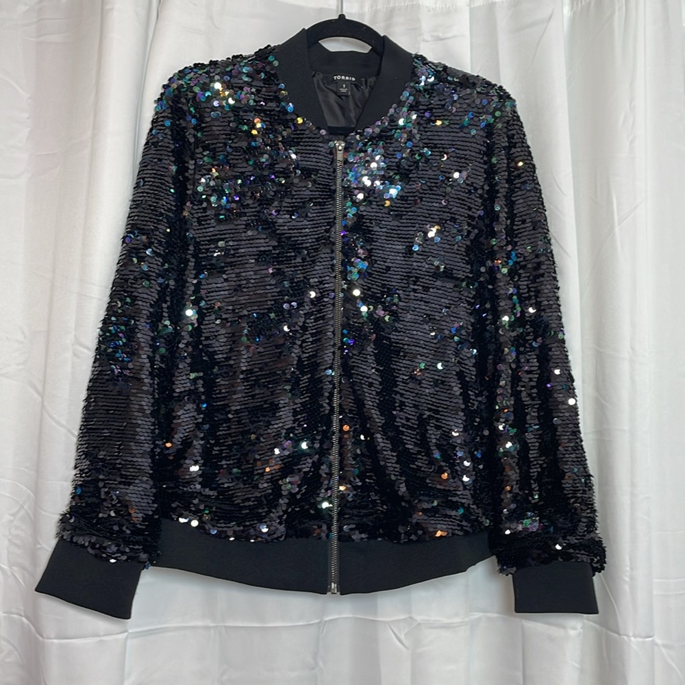 Torrid Black Sequin Bomber Jacket - Picture 2 of 7